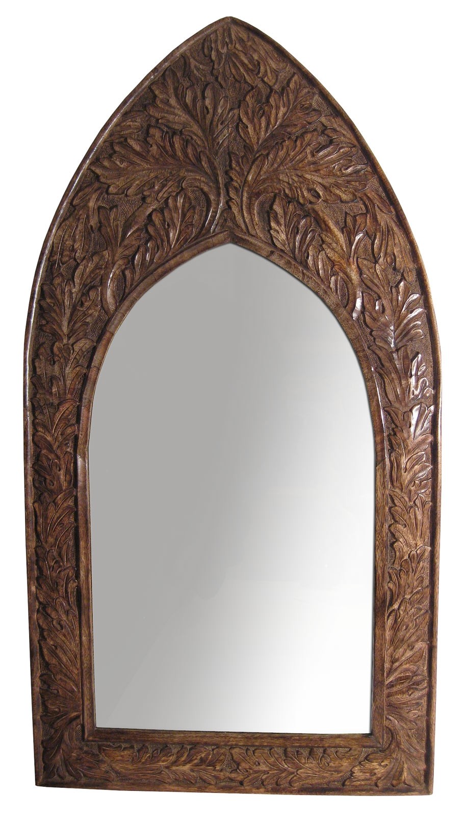 Mango Wood Gothic Mirror Leaf Design Large